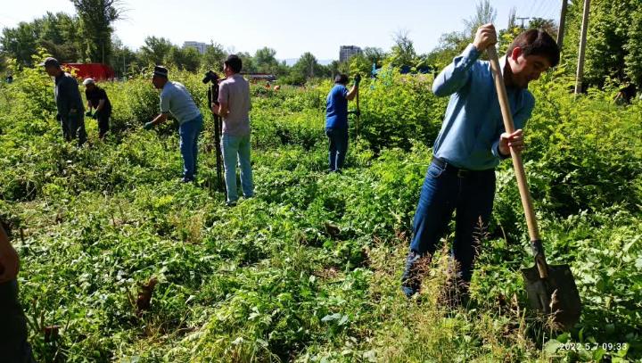 Проведение экологической акции “Чистота местности” в районе Сино города Душанбе